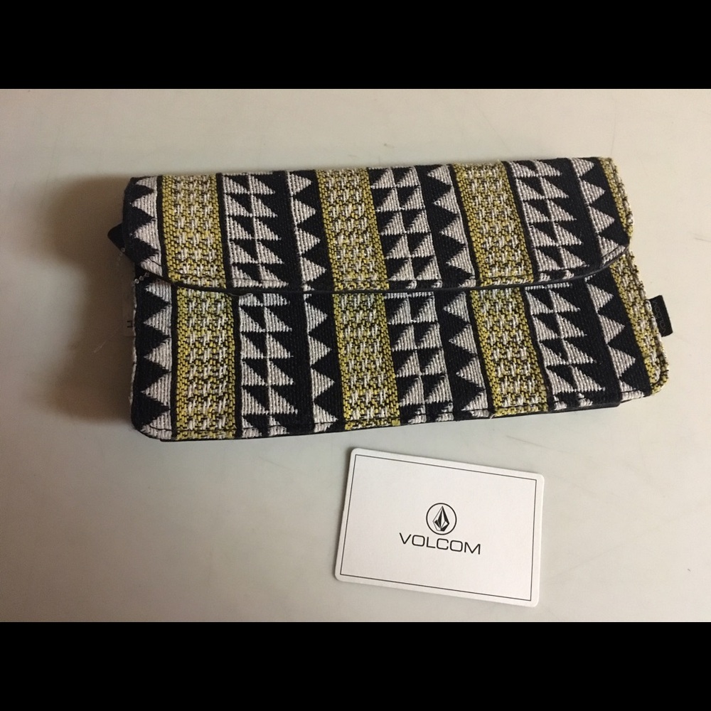 Volcom Black and White Patterned Fold-Over Clutch Wallet